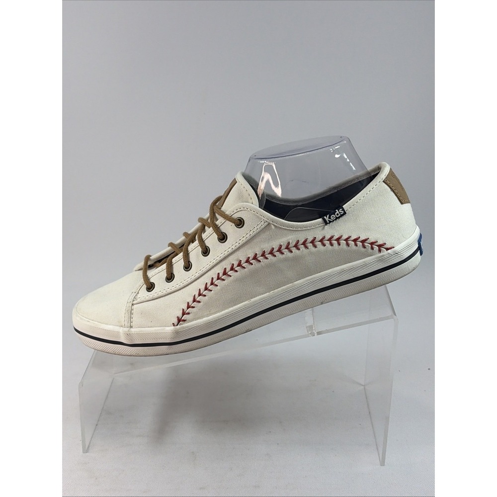 Keds Kickstart Pennant Shoes Women's Sz 9.5 Off White Baseball Stitched Comfort - Picture 4 of 14